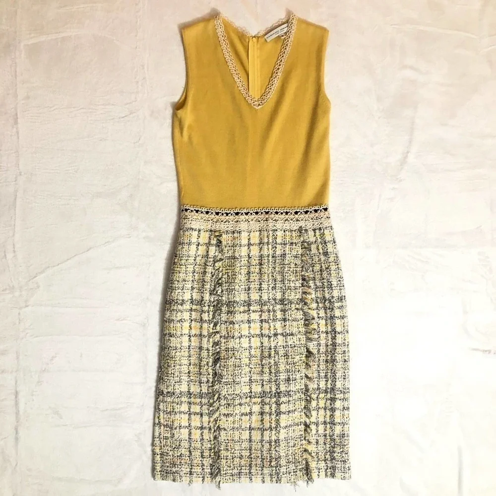 Carolina Herrera Yellow Grey tweed skirt dress 4